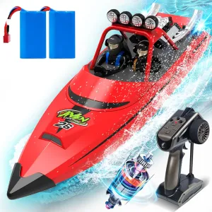 RC Boat with LED Lights Remote Control Boat for Lakes Pools Salt Water,Pool Toy for Kids & Adults 20 MPH, 40  Min Running Time 2.4GHz Full Proportional Toys for Boys