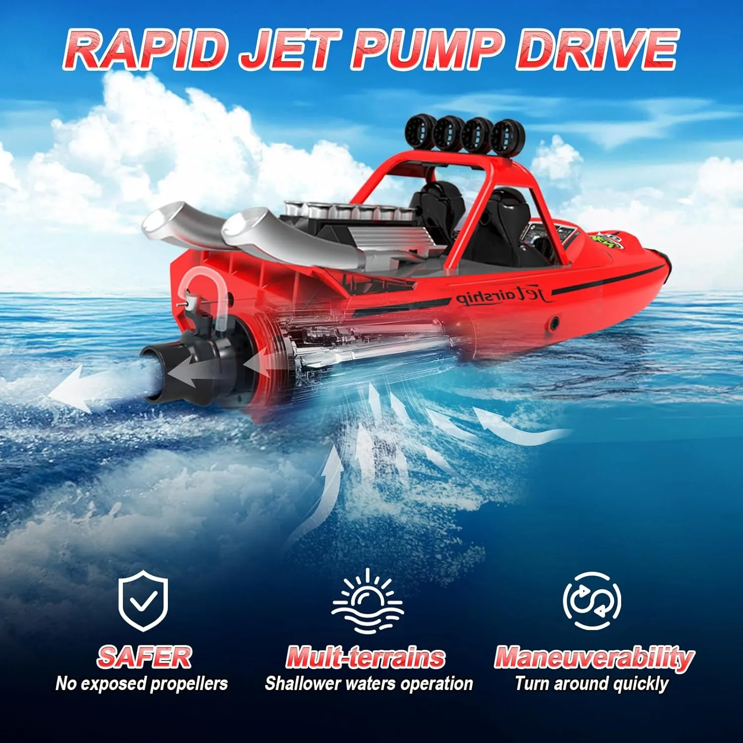 RC Boat with LED Lights Remote Control Boat for Lakes Pools Salt Water,Pool Toy for Kids & Adults 20 MPH, 40  Min Running Time 2.4GHz Full Proportional Toys for Boys