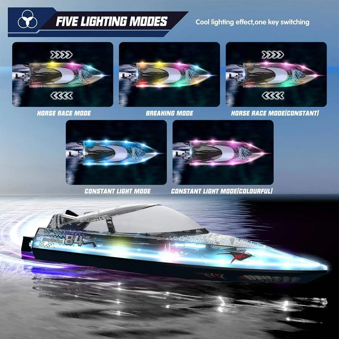 RC Speedboat, 2.4G RC Yacht Boat 30km/h RC Electric Racing Boat Model with Night Navigation Lights, Remote Control Boat Ship for Adults RC Racing Yacht for Pool/Lake-RTR