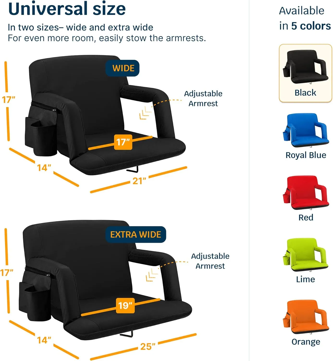 Reclining Stadium Seats for Bleachers with Back Support – Wide Bleacher Chair Cushion, Armrests, Large Pockets, and Multiple Safety Features – Best Stadium Seat Chairs for Camping, Kayak Backs & More