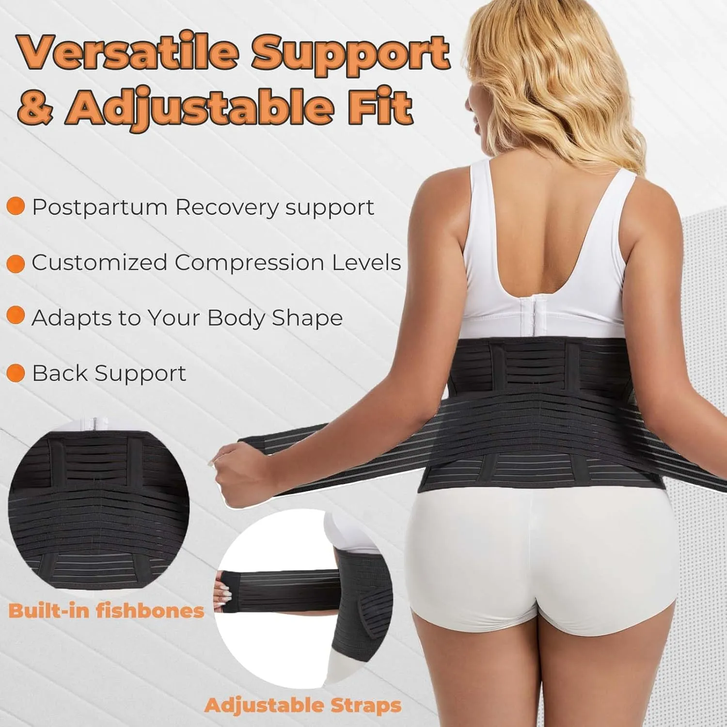 Reian Postpartum Belly Band Abdominal Binder for Post Surgery Recovery, Waist Compression Wrap for Tummy Tuck C-section Herina Support Belt for Women and Men (Black, One Size)