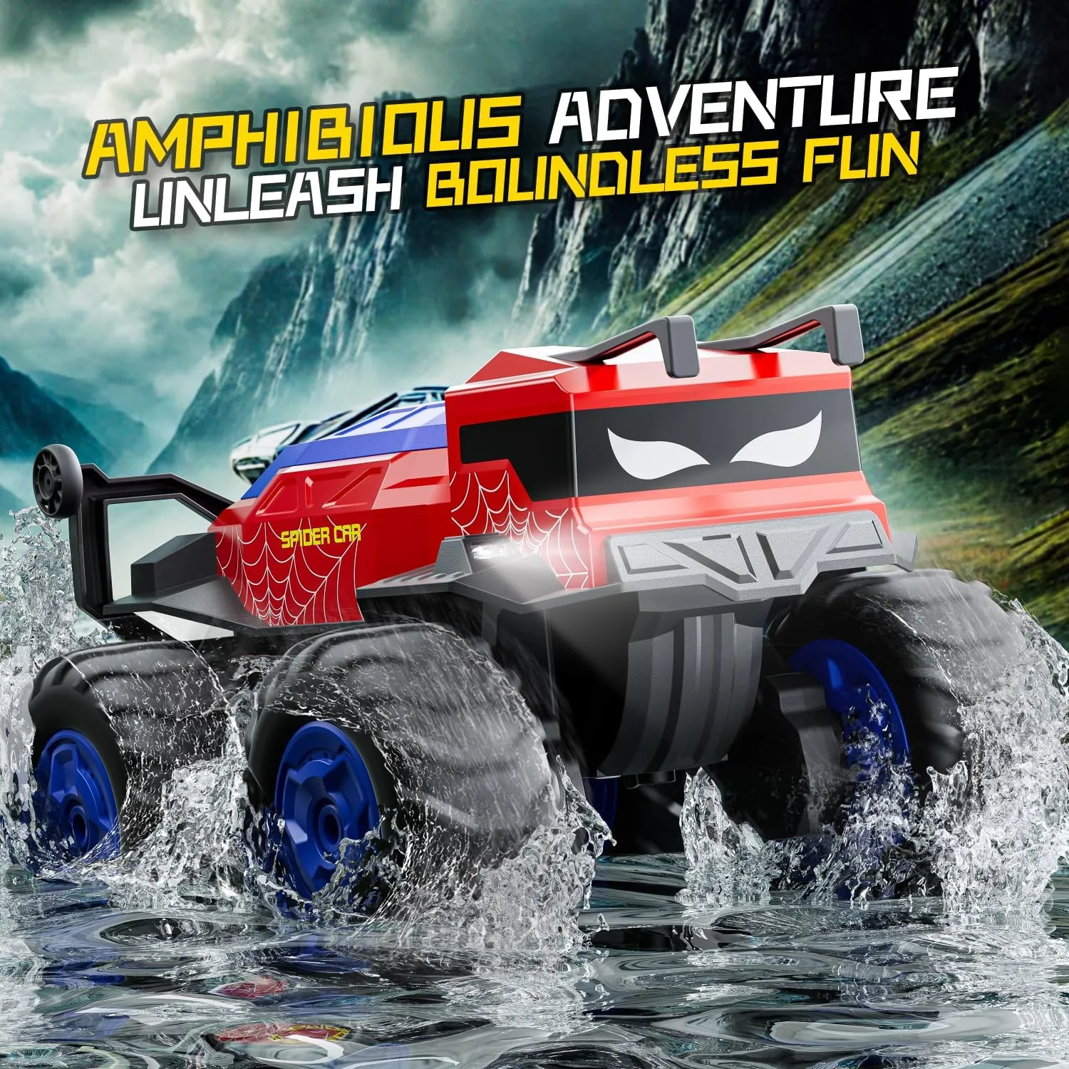 Remote Control Monster Truck Waterproof RC Cars for Boy, 1:14 Scale 4WD Amphibious All Terrain Off-Road Remote Control Car Kids Toys for Boys and Girls Ages 4 and up (Red)
