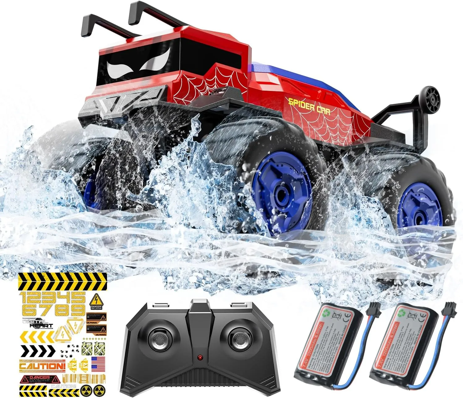 Remote Control Monster Truck Waterproof RC Cars for Boy, 1:14 Scale 4WD Amphibious All Terrain Off-Road Remote Control Car Kids Toys for Boys and Girls Ages 4 and up (Red)