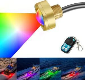 RGBW Standard 1/2" NPT Boat Drain Plug Lights,IP68 Underwater LED Trailer Lights with APP& RF Control for Boat Pool Yacht Fishing,Smart Cooling Systen Marine Boat Led Light, 40W,4100LM…