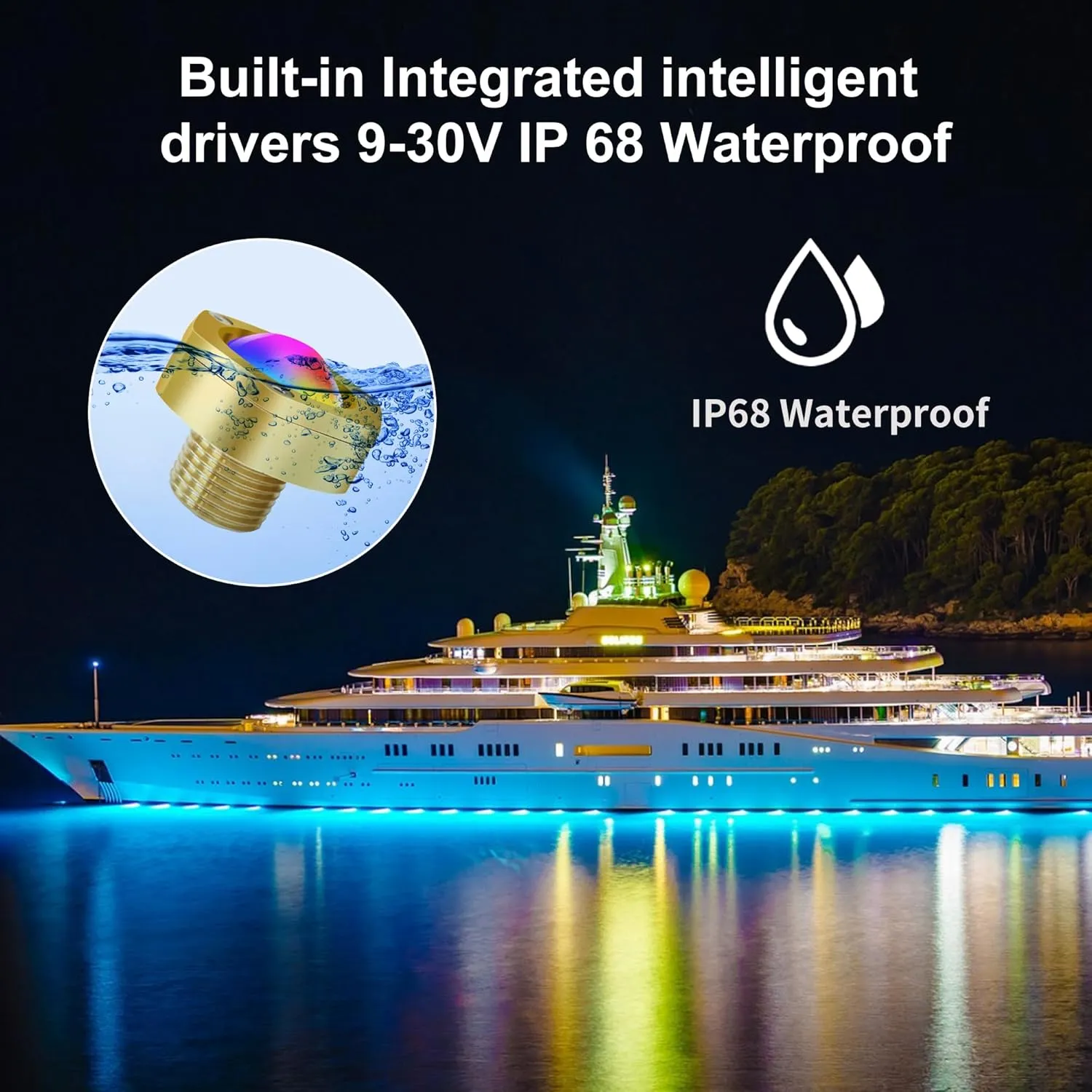 RGBW Standard 1/2" NPT Boat Drain Plug Lights,IP68 Underwater LED Trailer Lights with APP& RF Control for Boat Pool Yacht Fishing,Smart Cooling Systen Marine Boat Led Light, 40W,4100LM…