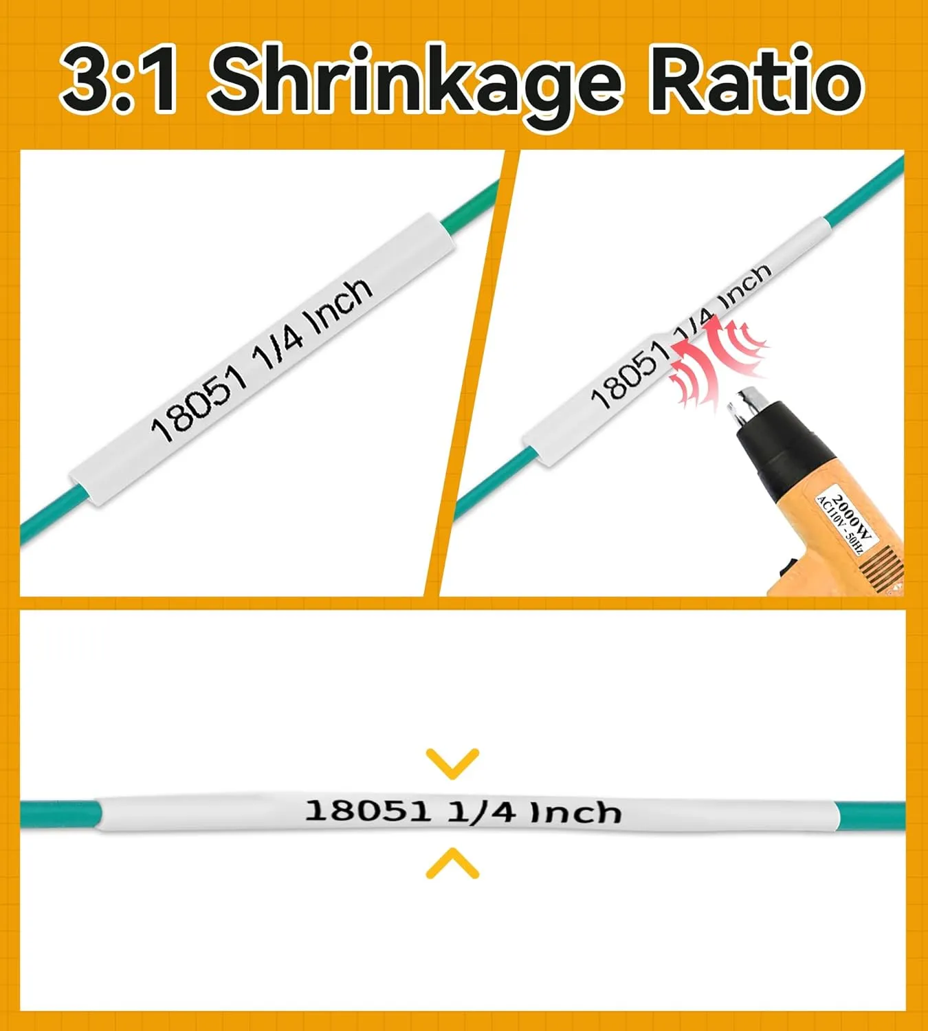 Rhino 4200 Label Maker Heat Shrink Tube Aonomi 18051 a18051 Replace for DYMO 18051 1/4" 6mm Heat Shrink Labels Compatible with DYMO Industrial Label Maker 4200, 5200, 5000, 6000, Black on White,4-Pack