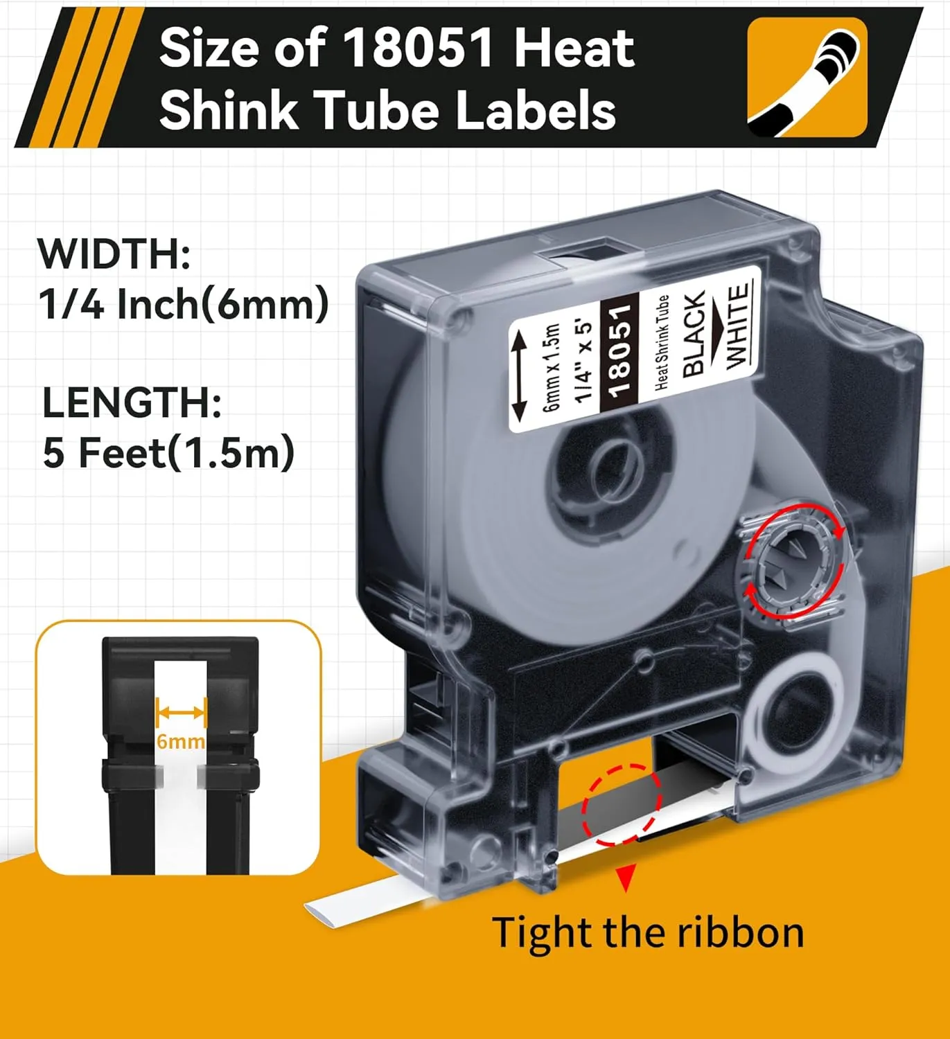 Rhino 4200 Label Maker Heat Shrink Tube Aonomi 18051 a18051 Replace for DYMO 18051 1/4" 6mm Heat Shrink Labels Compatible with DYMO Industrial Label Maker 4200, 5200, 5000, 6000, Black on White,4-Pack