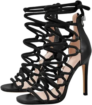 richealnini Rope Heels for Women Crisscross Strap Stiletto Strappy Sandals with Zipper