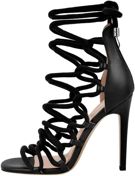 richealnini Rope Heels for Women Crisscross Strap Stiletto Strappy Sandals with Zipper