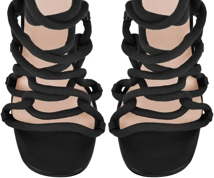 richealnini Rope Heels for Women Crisscross Strap Stiletto Strappy Sandals with Zipper