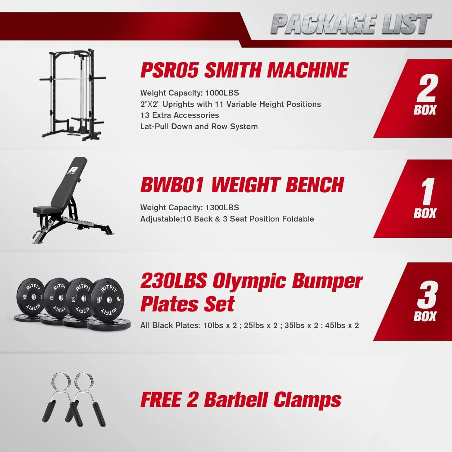 RitFit Smith Machine Power Rack with LAT-Pull Down System, Landmine, Barbell Bar, Plate Storage Pegs and More Training Attachment