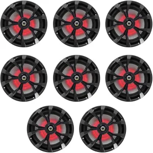 Rockville Bundle: (8) RKL80MB 8" 900 Watt Black 2-Way Marine Boat Speakers w/LED's (8 Items)