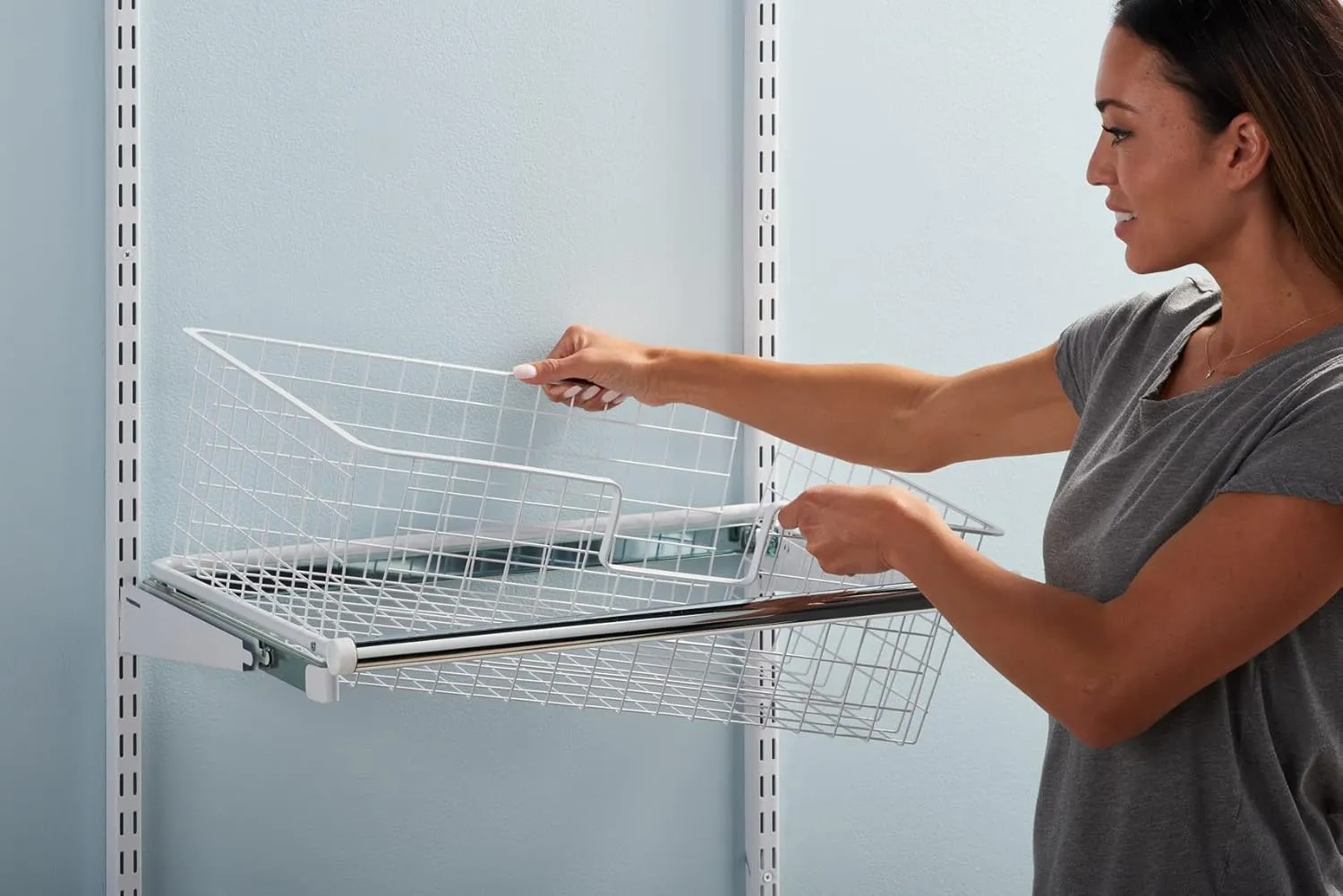 Rubbermaid Configurations Sliding Basket for Closet Drawer Organization, White, Sturdy Slide Out Basket for Home/Laundry/Bathroom/Mudroom/Pantry/Linen Closet