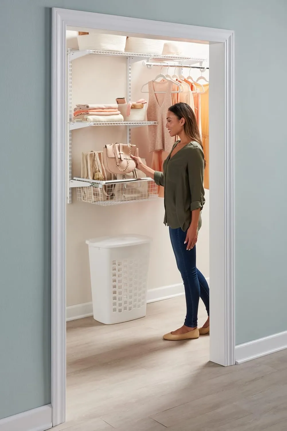 Rubbermaid Configurations Sliding Basket for Closet Drawer Organization, White, Sturdy Slide Out Basket for Home/Laundry/Bathroom/Mudroom/Pantry/Linen Closet