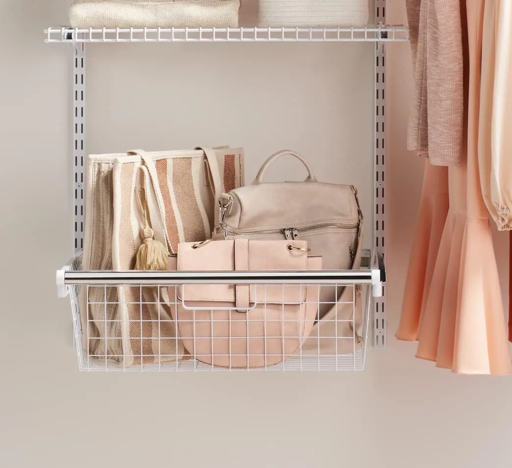 Rubbermaid Configurations Sliding Basket for Closet Drawer Organization, White, Sturdy Slide Out Basket for Home/Laundry/Bathroom/Mudroom/Pantry/Linen Closet