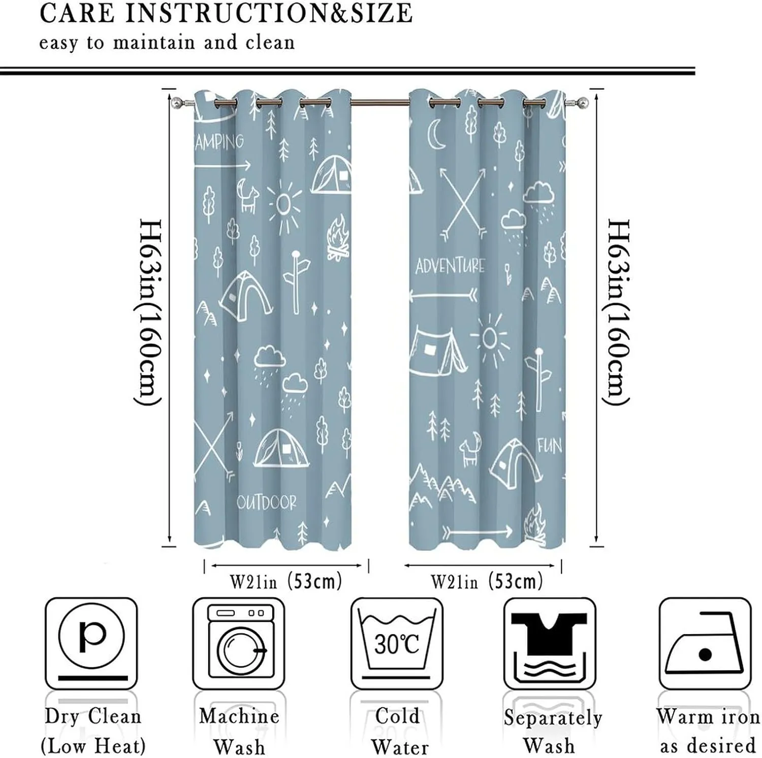 Rustic Camper Theme Curtains for Bedroom - Abstract Hand Painting Camping Mountains Trees Tent Print Window Drapes,Energy Saving Thermal Insulated Grommet Top Blackout Curtains 63L x 21W,2 Panels