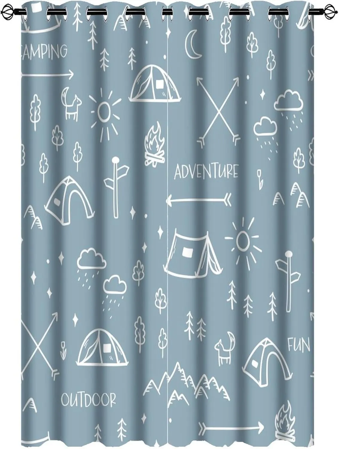 Rustic Camper Theme Curtains for Bedroom - Abstract Hand Painting Camping Mountains Trees Tent Print Window Drapes,Energy Saving Thermal Insulated Grommet Top Blackout Curtains 63L x 21W,2 Panels