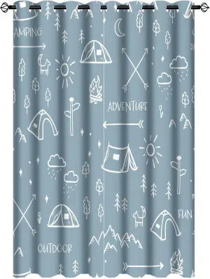Rustic Camper Theme Curtains for Bedroom - Abstract Hand Painting Camping Mountains Trees Tent Print Window Drapes,Energy Saving Thermal Insulated Grommet Top Blackout Curtains 63L x 21W,2 Panels