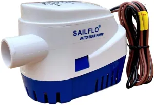 SAILFLO Automatic Bilge Pump for Boats 1100 GPH (1-1/8" Hose Outlet) 12 Volt Auto Bilge Pump with Built-In Float Switch