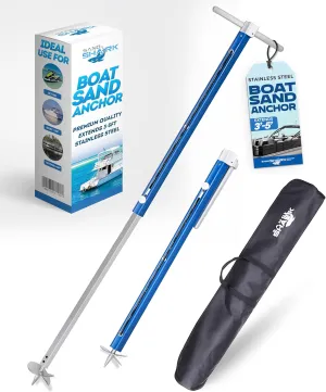 SandShark Anchor - Premium Screw in Boat Anchor, Pontoon Boat Anchor, Stainless Steel Shallow Water Anchor Pole, Sand Anchor w/Case - Essential Pontoon Boat Accessories
