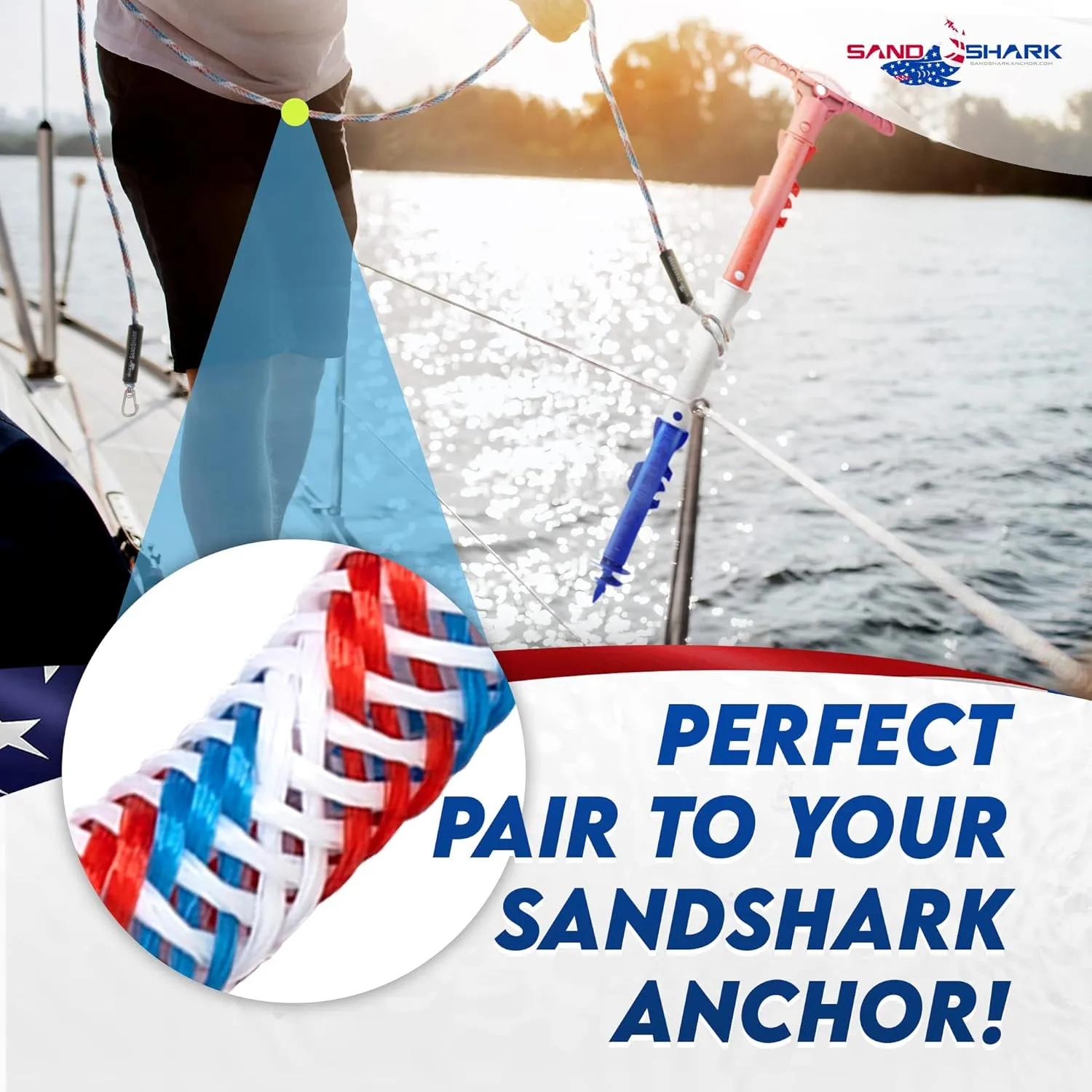SandShark Premium Anchor Bungee Dock Line. Boat Accessories Anchor Line Absorbs Shock to Anchors and Docks w/Stainless Steel Clip - RWB - 7-14ft