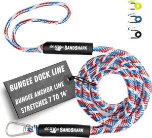 SandShark Premium Anchor Bungee Dock Line. Boat Accessories Anchor Line Absorbs Shock to Anchors and Docks w/Stainless Steel Clip - RWB - 7-14ft