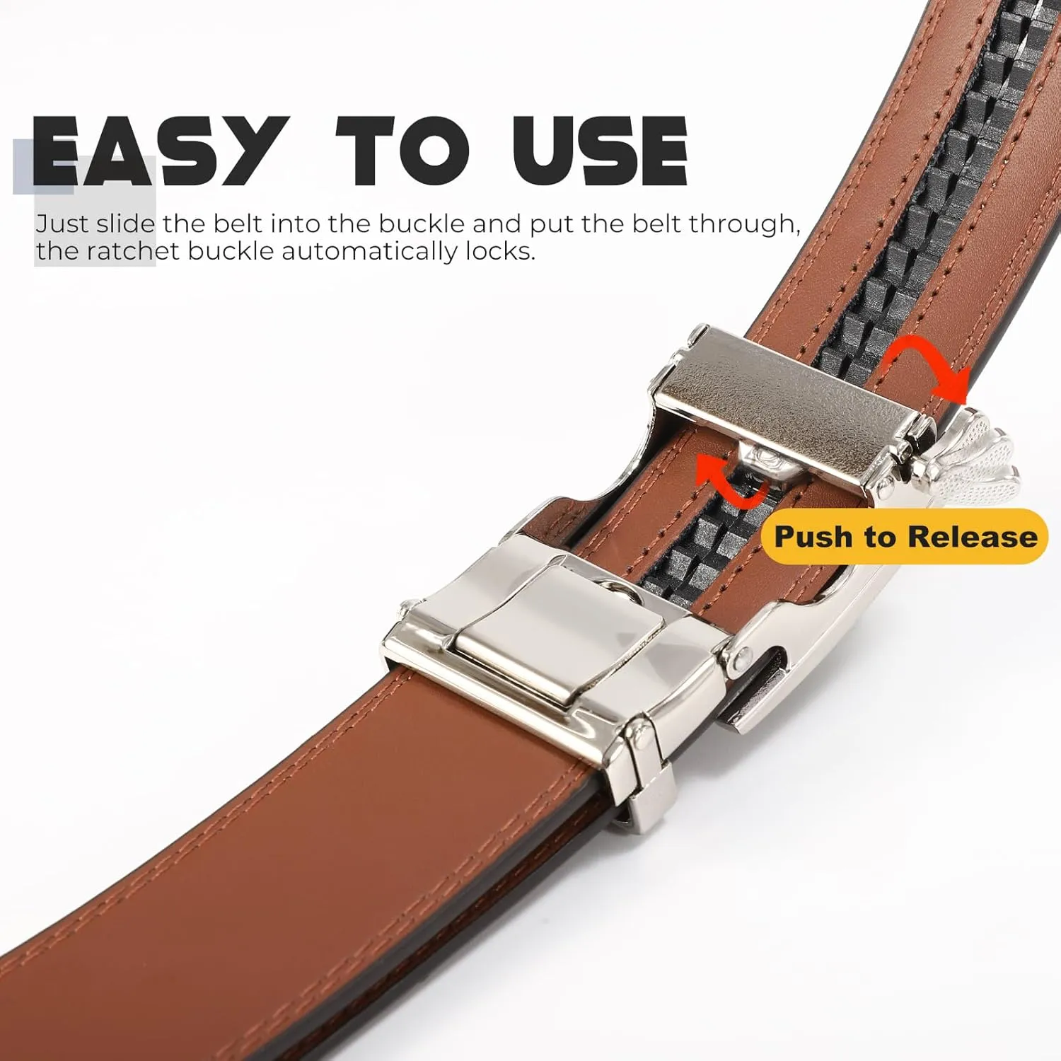 SANSTHS 2 Pack Ratchet Leather Belts for Men, Faux Leather Men Belts for Casual Business Dress Belt
