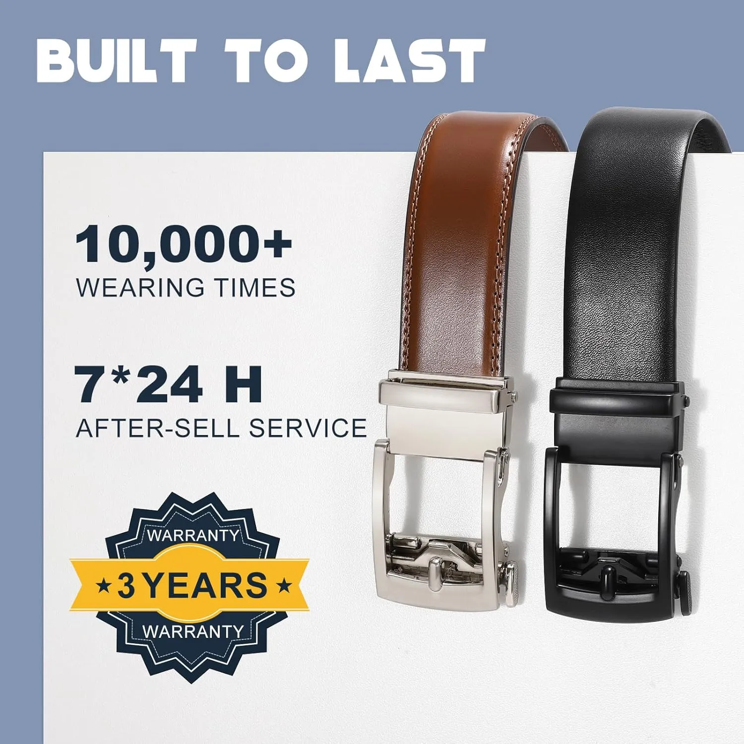 SANSTHS 2 Pack Ratchet Leather Belts for Men, Faux Leather Men Belts for Casual Business Dress Belt