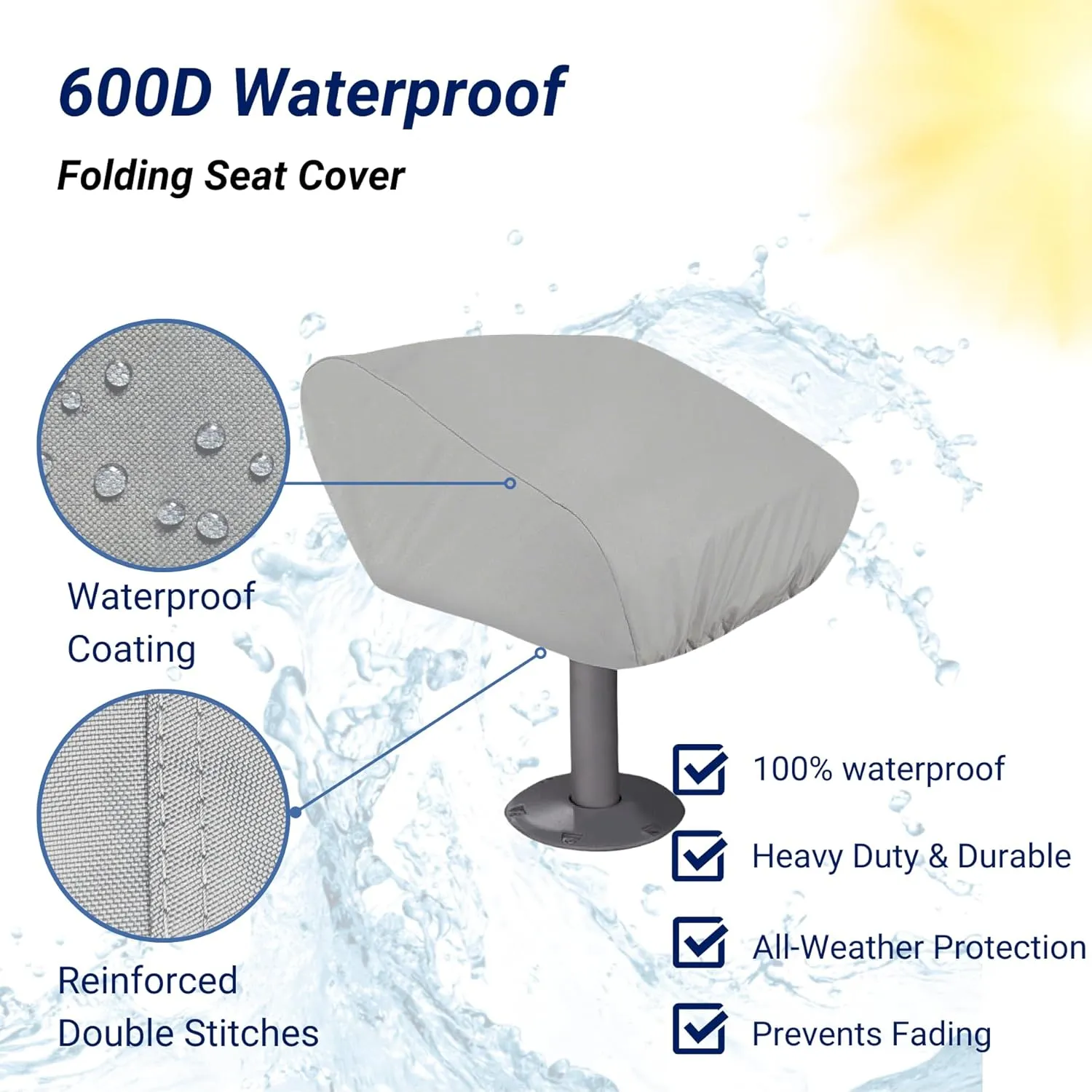 SavvyCraft Waterproof Boat Folding Seat Cover Fits 20" Lx18 W x14 H Grey