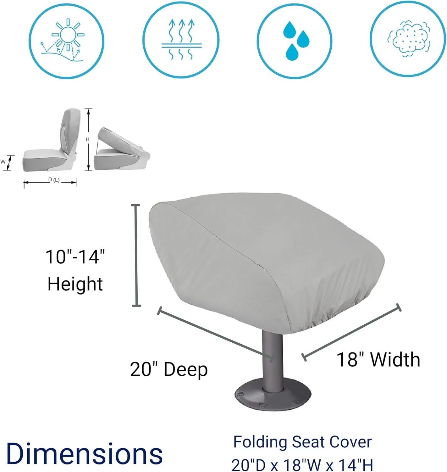 SavvyCraft Waterproof Boat Folding Seat Cover Fits 20" Lx18 W x14 H Grey