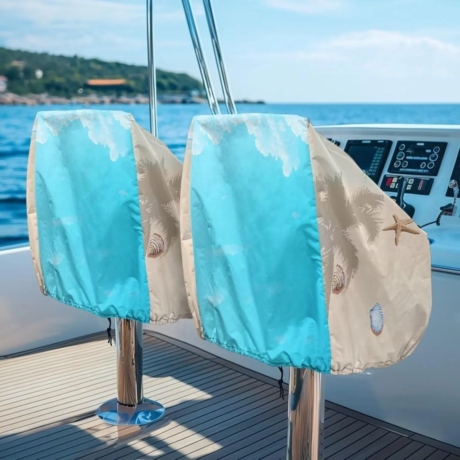 Sea Turtle Print Boat Seat Cover, 2 Pack Outdoor Waterproof Pontoon Captain Bench Chair Protective Seat Covers UV Resistant Captain Chair Seat Cover