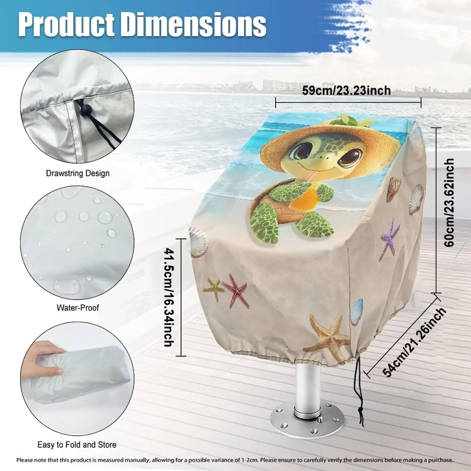 Sea Turtle Print Boat Seat Cover, 2 Pack Outdoor Waterproof Pontoon Captain Bench Chair Protective Seat Covers UV Resistant Captain Chair Seat Cover
