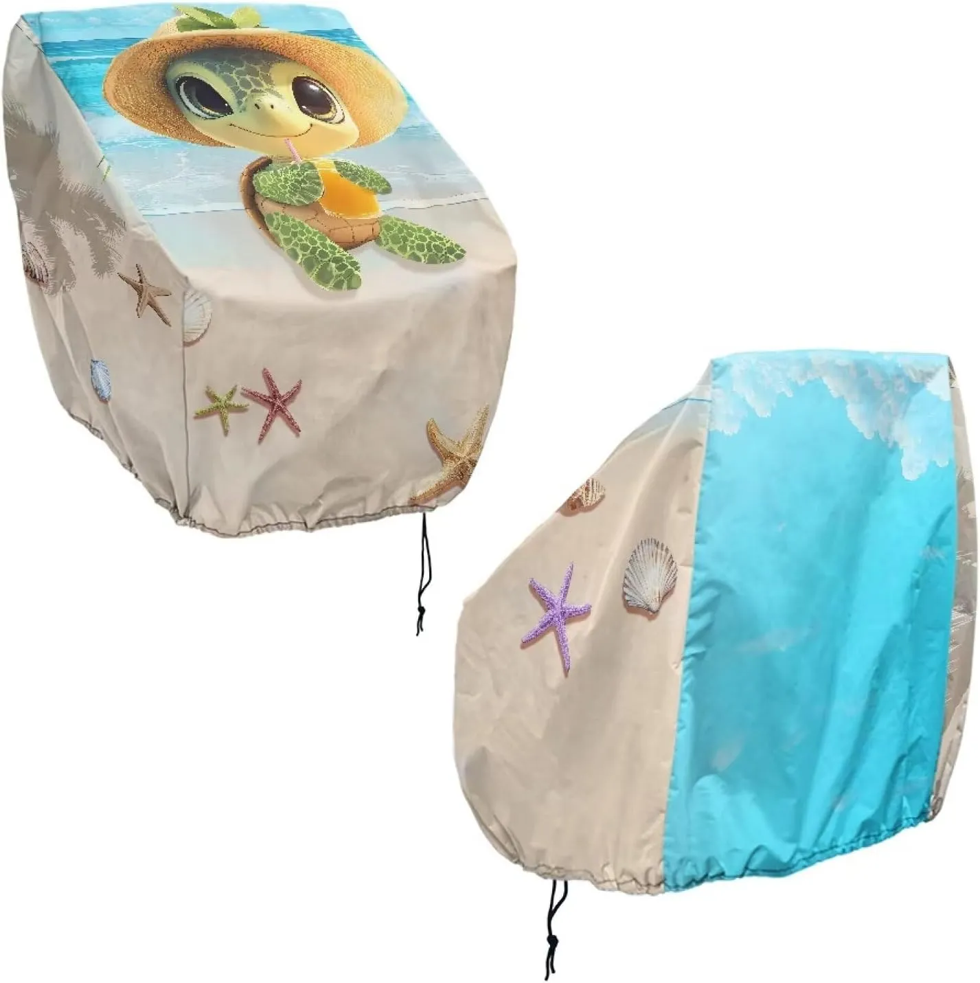 Sea Turtle Print Boat Seat Cover, 2 Pack Outdoor Waterproof Pontoon Captain Bench Chair Protective Seat Covers UV Resistant Captain Chair Seat Cover