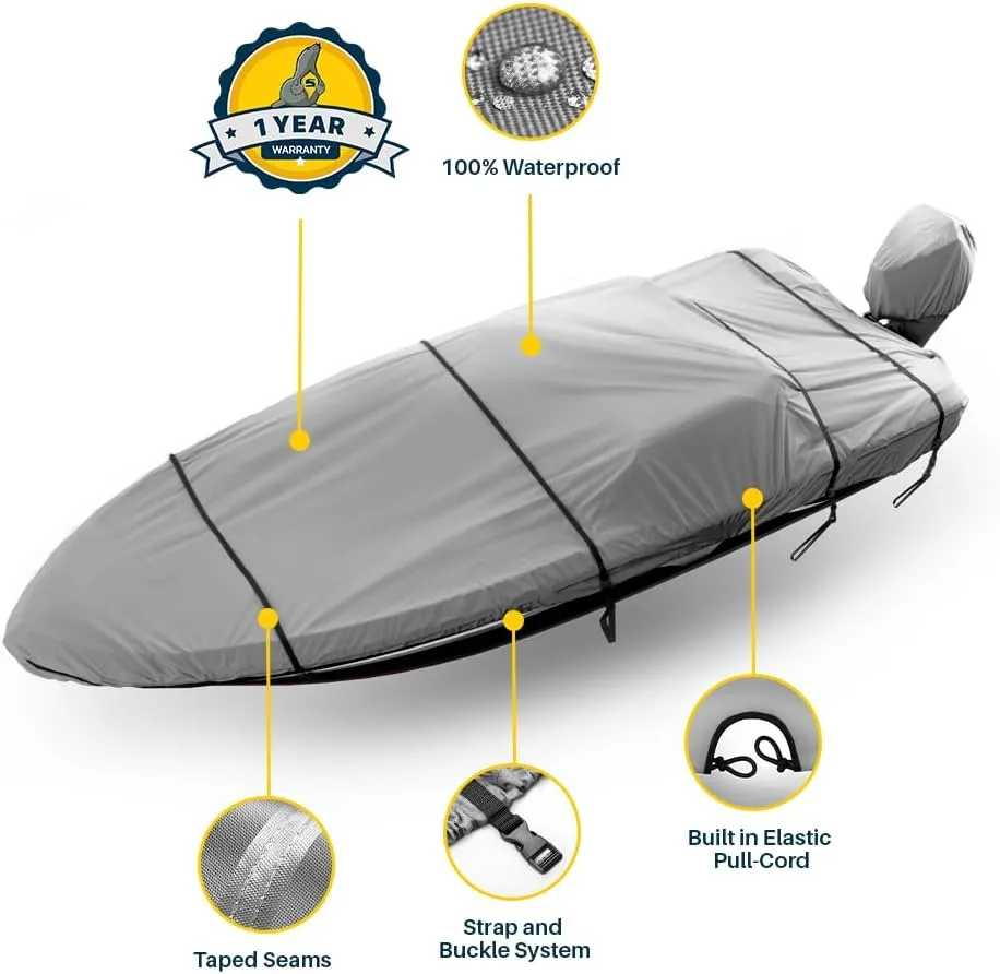 Seal Skin Covers Waterproof Pro Bass Boat Cover, All-Weather Protection, Marine-Grade, Fits Up to 20'-21.6' L & 96” W, Ideal for Bass Boat, V-Hull, Runabout, Fishing Boat, Ski Boats