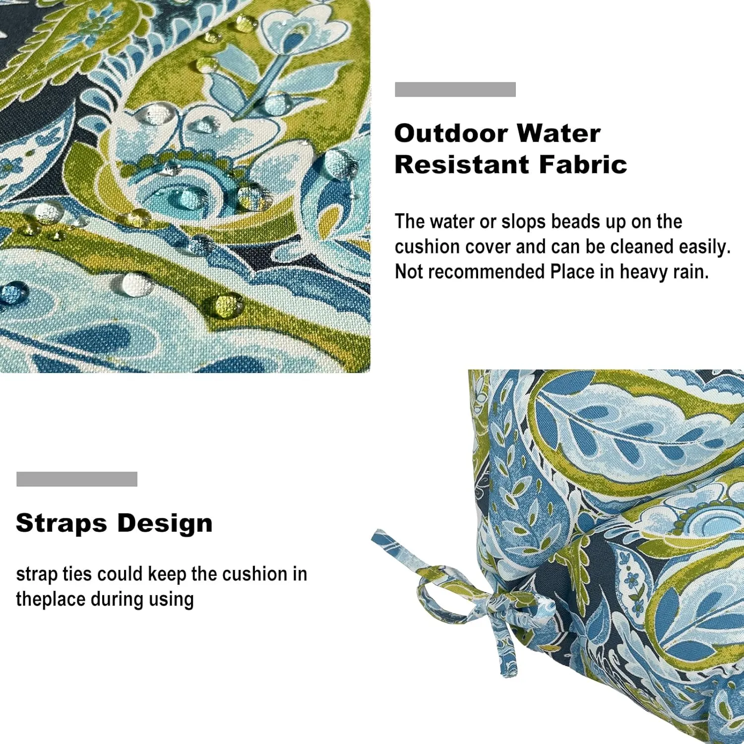 Set of 2 Outdoor High Back Chair Cushions 44"x 22",Water Repellent Rocking Cushion Replacement, Seat/Back Chair Cushions for Patio,Porch,and Indoor - Paisley Lapis Green