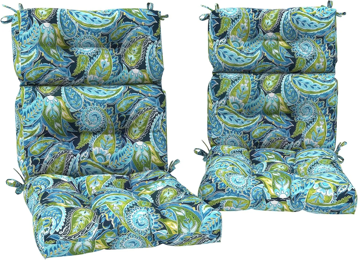Set of 2 Outdoor High Back Chair Cushions 44"x 22",Water Repellent Rocking Cushion Replacement, Seat/Back Chair Cushions for Patio,Porch,and Indoor - Paisley Lapis Green