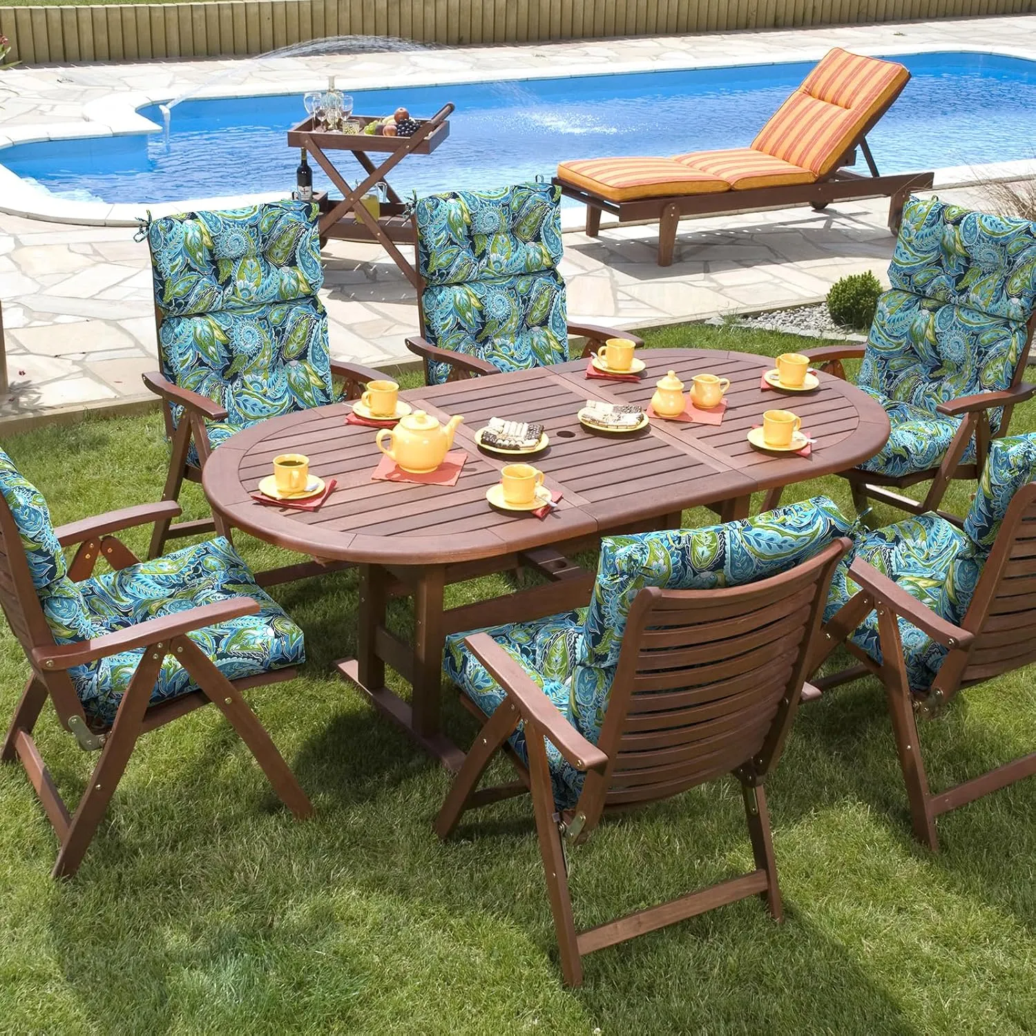 Set of 2 Outdoor High Back Chair Cushions 44"x 22",Water Repellent Rocking Cushion Replacement, Seat/Back Chair Cushions for Patio,Porch,and Indoor - Paisley Lapis Green