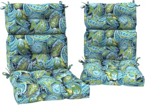 Set of 2 Outdoor High Back Chair Cushions 44"x 22",Water Repellent Rocking Cushion Replacement, Seat/Back Chair Cushions for Patio,Porch,and Indoor - Paisley Lapis Green