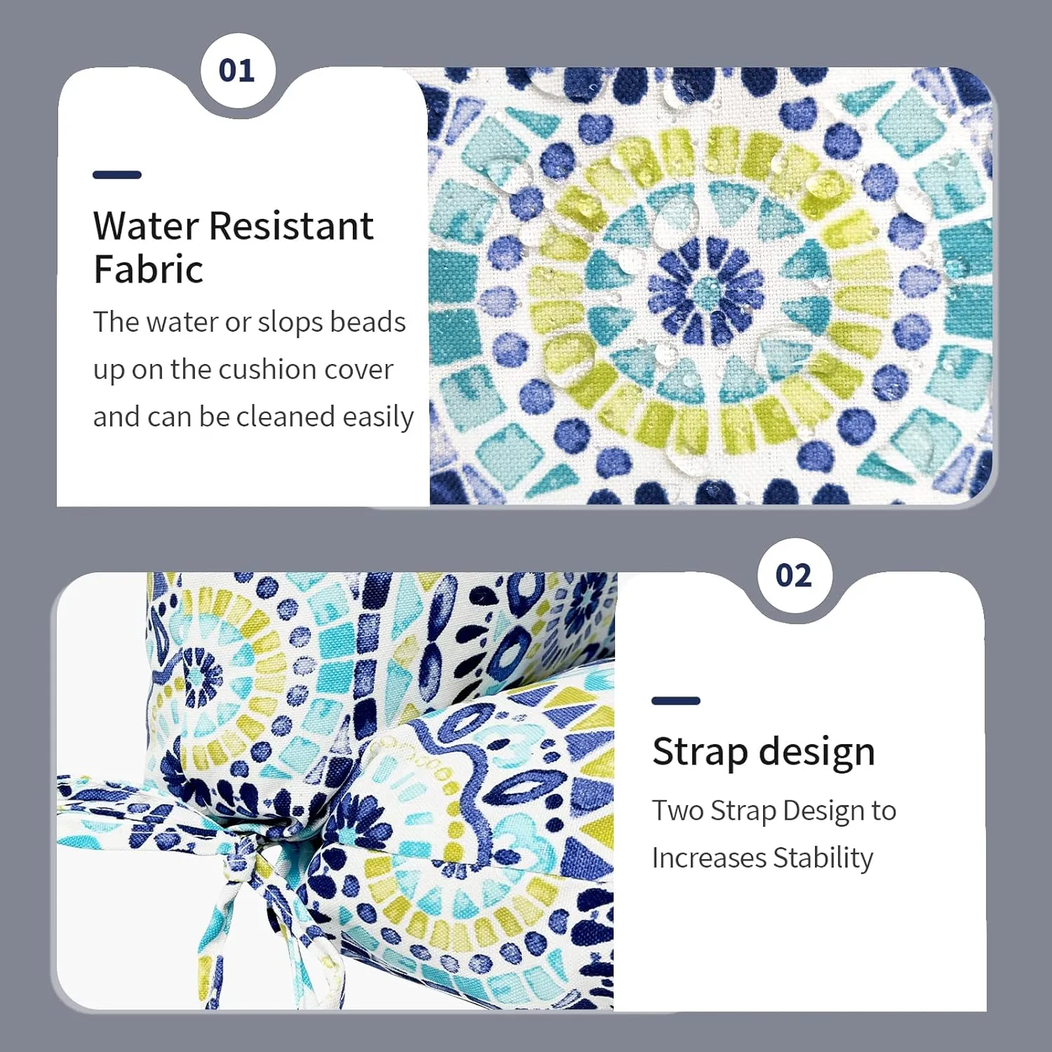 Set of 2 Outdoor High Back Chair Cushions 44"x 22",Water Repellent Rocking Seat Cushions Replacement, Seat/Back Chair Cushions for Patio,Porch,Balcony and Indoor - Delancey Lagoon