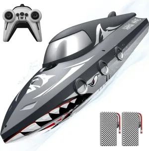 Shark RC Boat for Kids & Adults,2.4GHz High Speed Remote Control Racing Boat W/ Dual Battery 50 Min Runtime,Waterproof,Fast Remote Control Toy Gift Kids 8-12, Ideal for Pools & Lakes,Realistic Grey