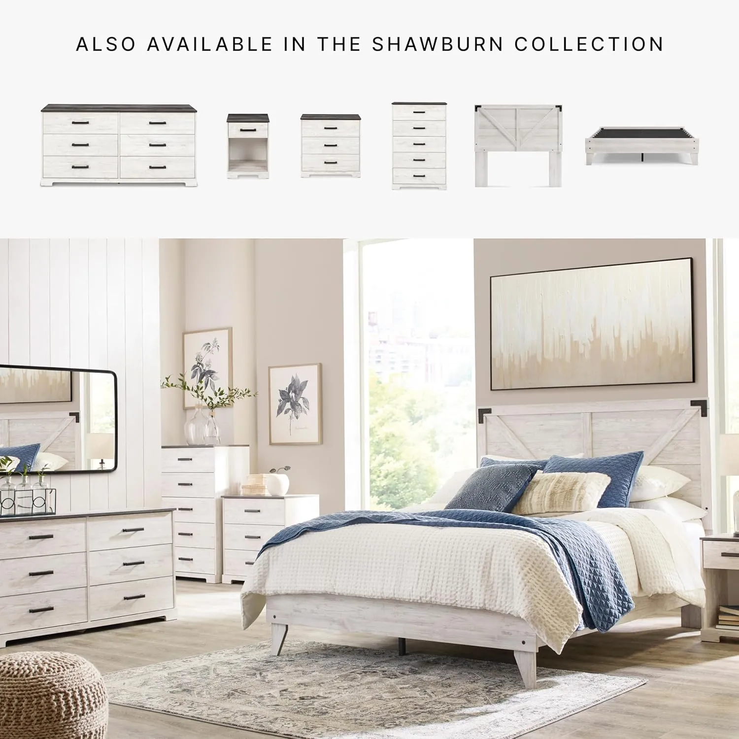 Signature Design by Ashley Shawburn 6 Drawer Dresser, Whitewash & Gray