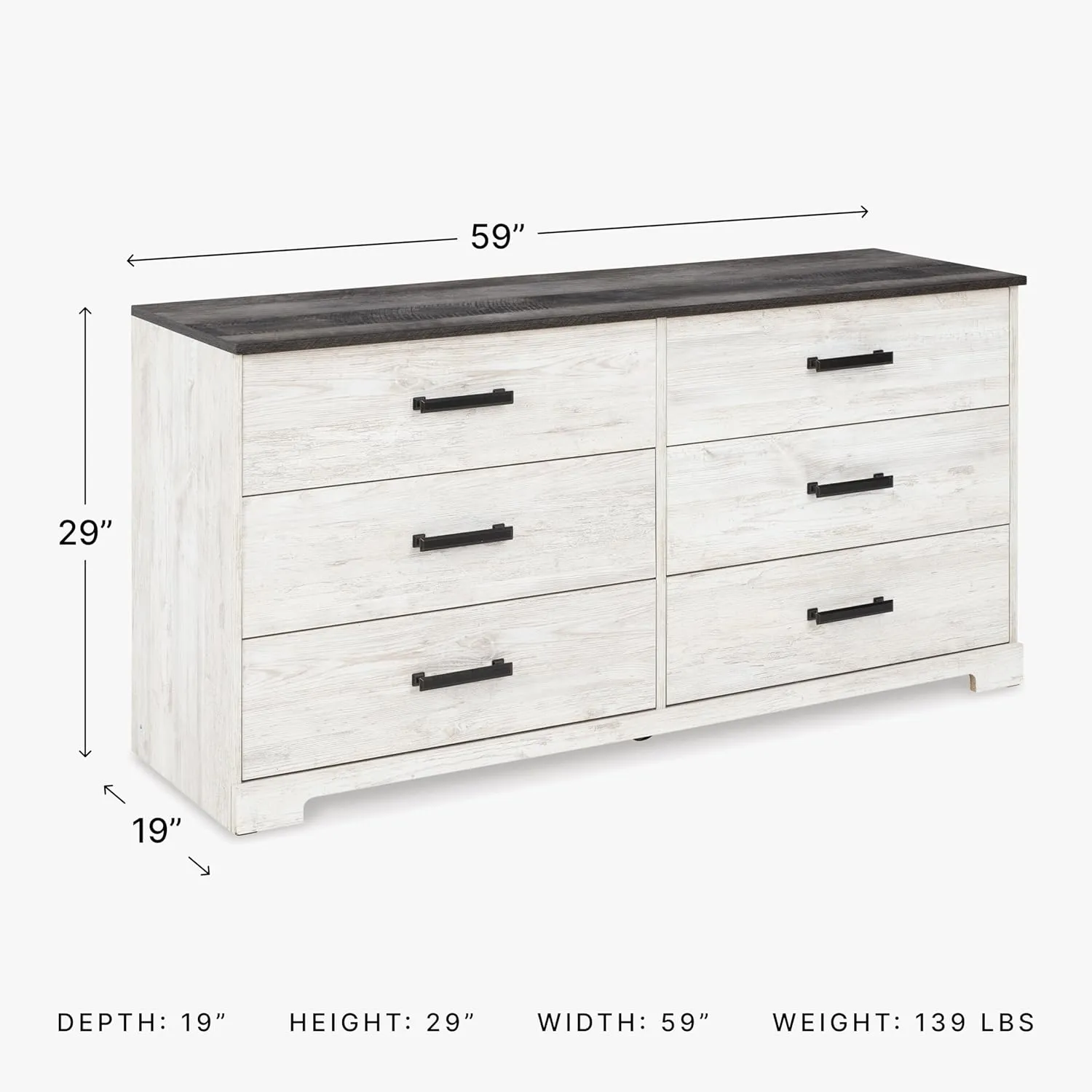 Signature Design by Ashley Shawburn 6 Drawer Dresser, Whitewash & Gray
