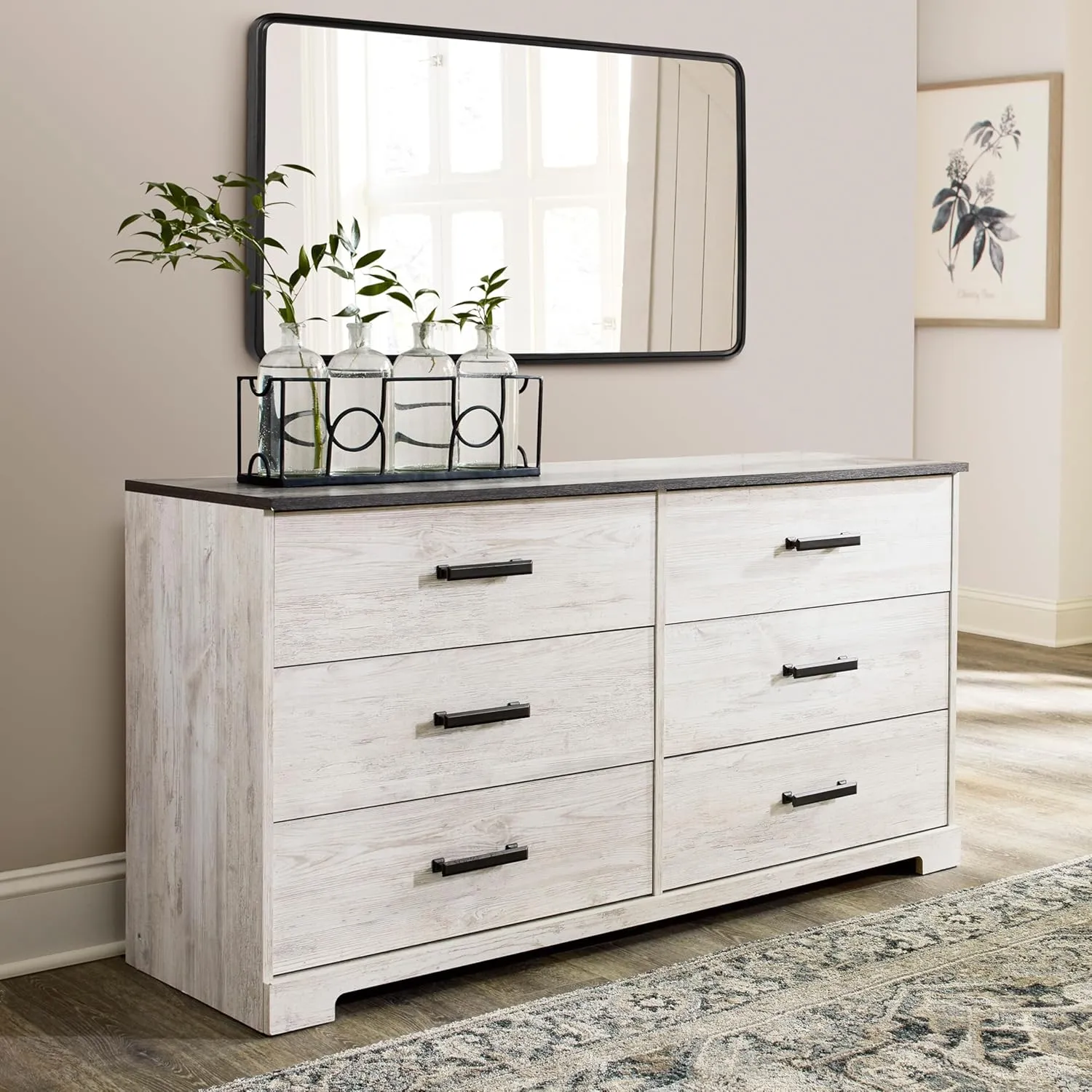 Signature Design by Ashley Shawburn 6 Drawer Dresser, Whitewash & Gray
