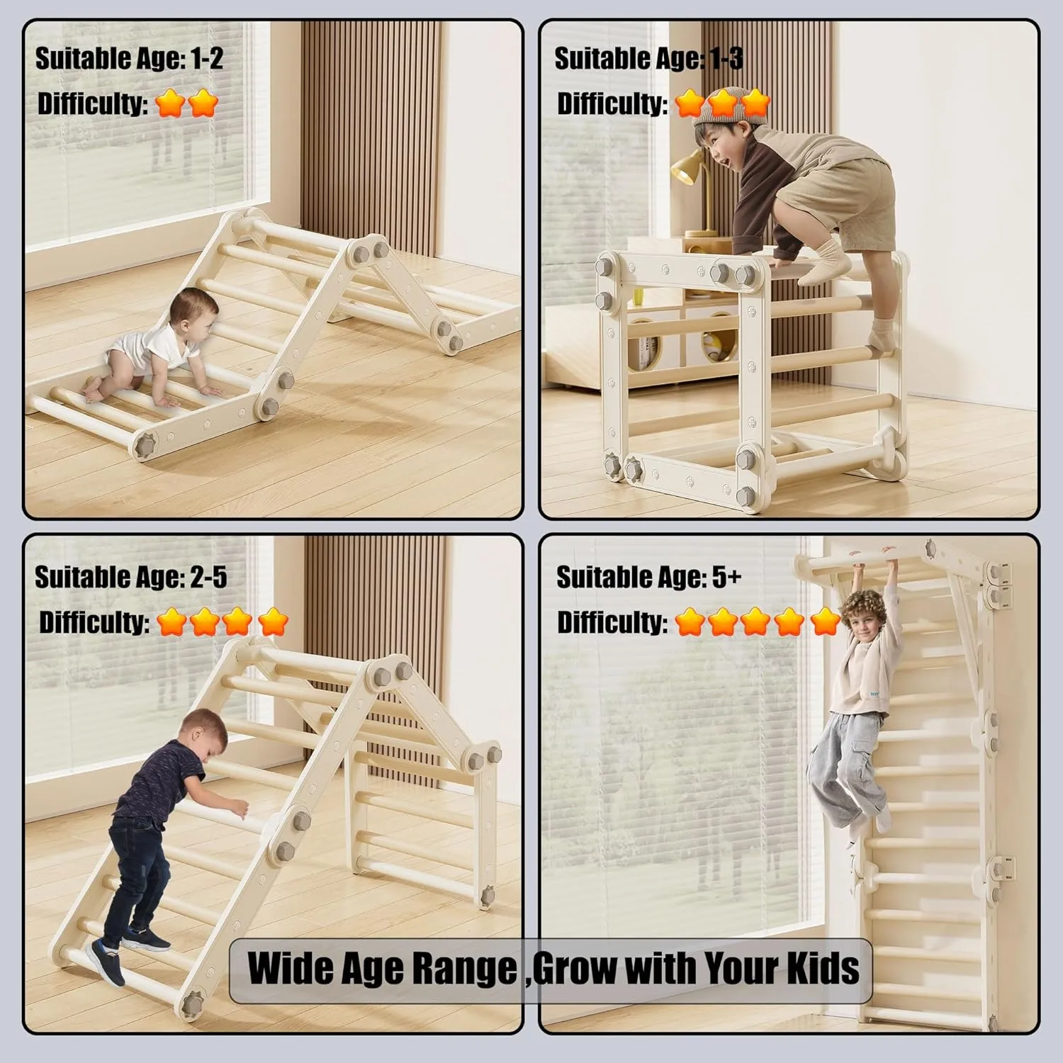 Slide Compatible with HTWELL Toddler Climbing Toys,Plastic Kids Pikler Triangle Set,Multifunction Foldable Indoor Kids Gym(Gray)