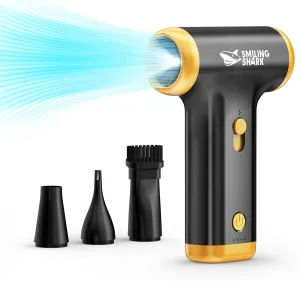 Smiling Shark Compressed Air Duster, Innovative 150000 RPM Stepless Speed 5Kpa USB Rechargeable Electric Air Duster for Outdoor/Camping/Fire Starter/Sports Cooling/Pet Blow Dryer, JF-01 (Black)