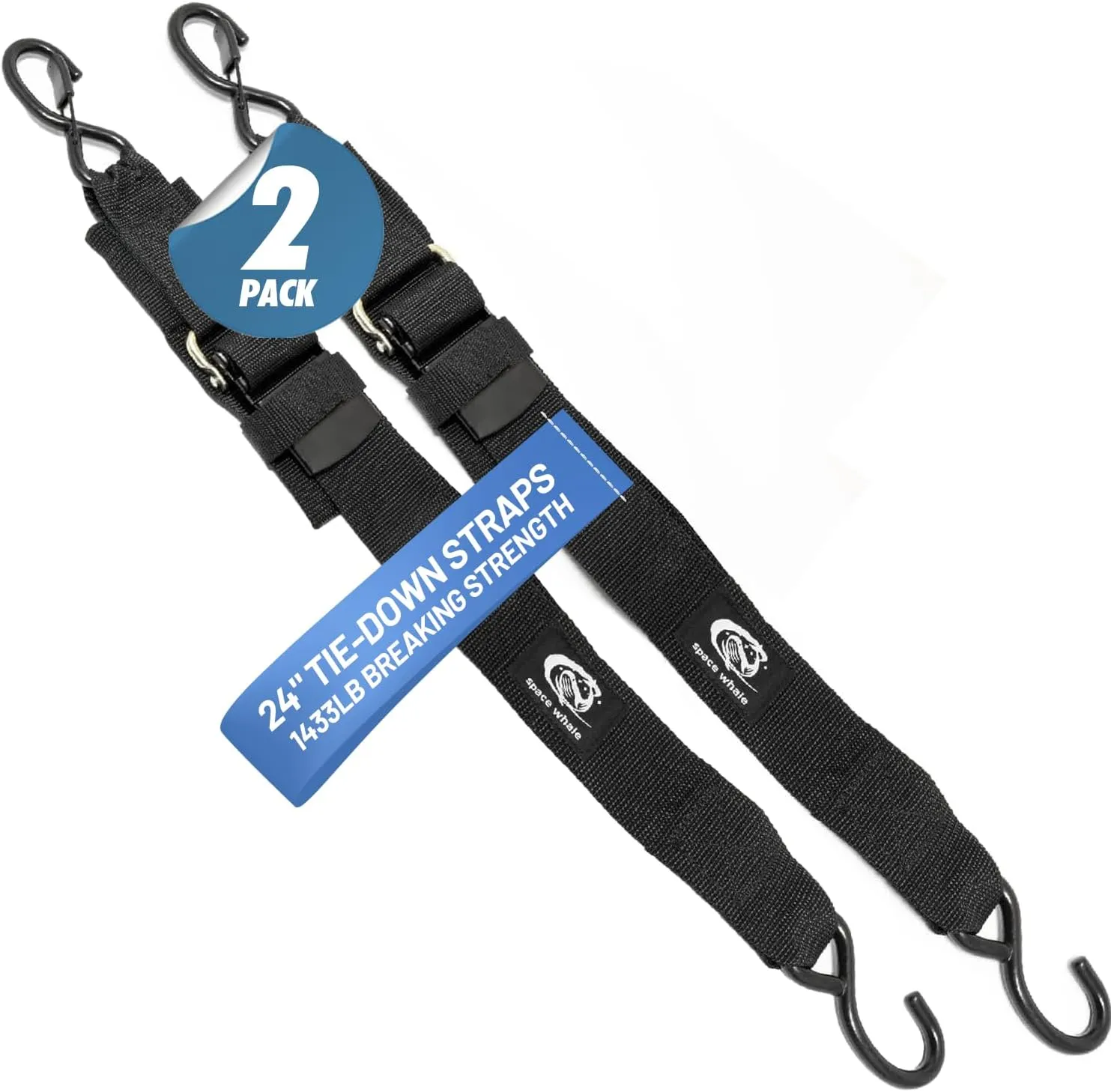 Space Whale Heavy-Duty Boat Transom Tie-Down Strap - Adjustable Trailer Straps with Quick-Release Buckle – Marine Safety for Jet Skis & Watercraft Transport - 24”, Boat Straps (2 Pack)