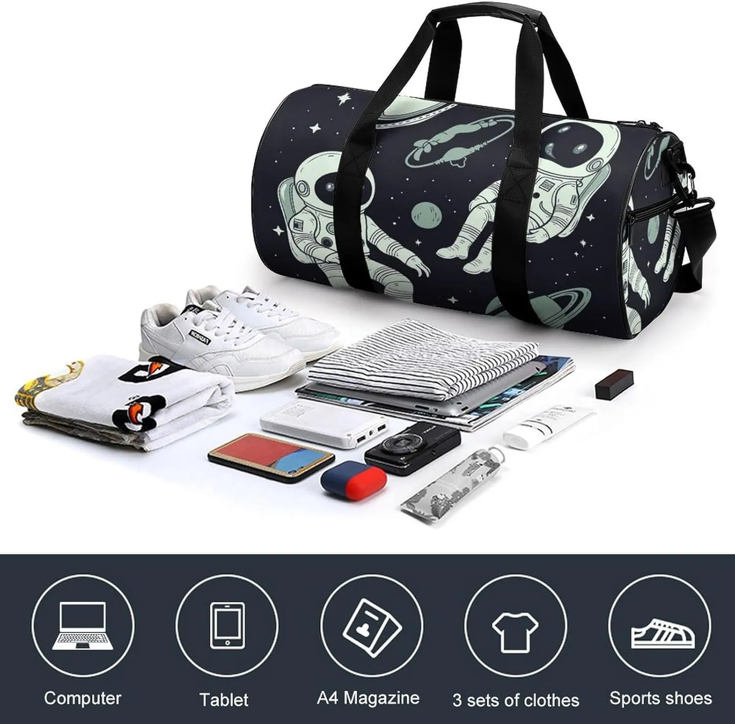 Sports Gym Bag for Women Men Travel Duffel Bag Tote Weekender Bag Astronaut And Alien Carry on Overnight Bag for Travel Swimming Fitness Workout Sports Duffle Bag
