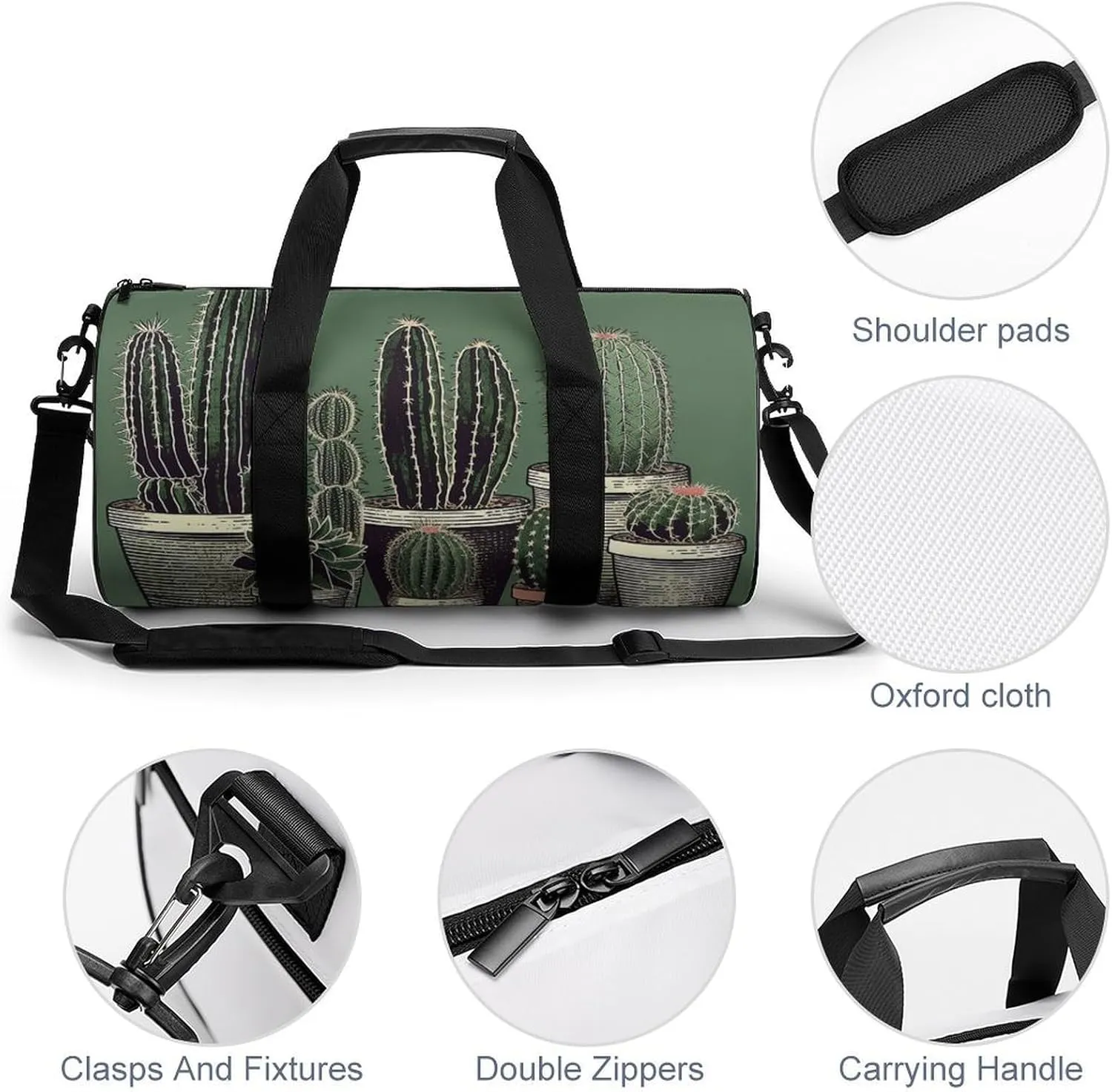 Sports Gym Bag for Women Men Travel Duffel Bag Tote Weekender Bag Green Cactus Carry on Overnight Bag for Travel Swimming Fitness Workout Sports Duffle Bag