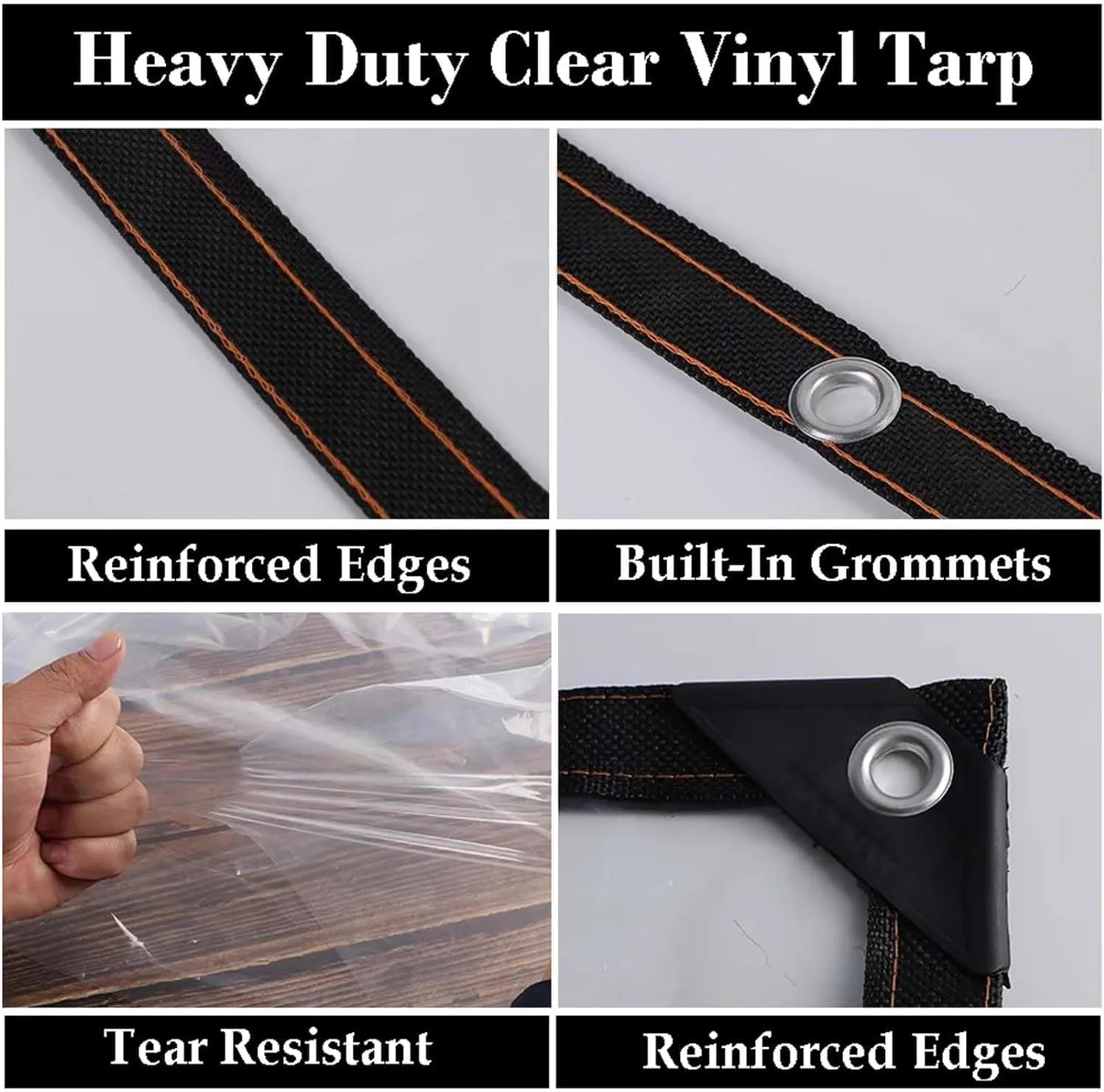 SRHIMEOS Clear Tarpaulin Waterproof 4.9x9.8ft, Heavy Duty Transparent Tarpaulin with Eyelets and Reinforced Edges, PE Plastic Tarp Cover, for Boat Patio Garden Plants