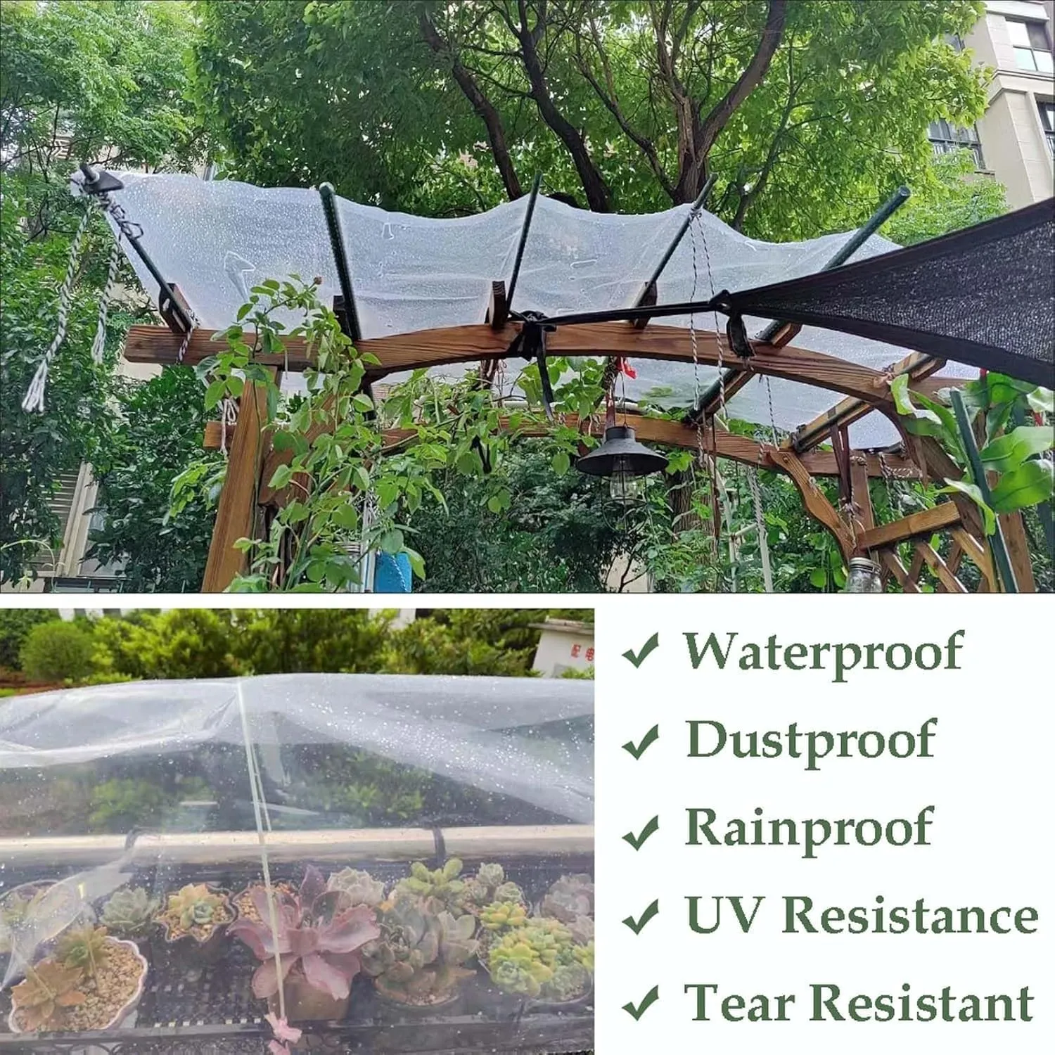 SRHIMEOS Clear Tarpaulin Waterproof 4.9x9.8ft, Heavy Duty Transparent Tarpaulin with Eyelets and Reinforced Edges, PE Plastic Tarp Cover, for Boat Patio Garden Plants
